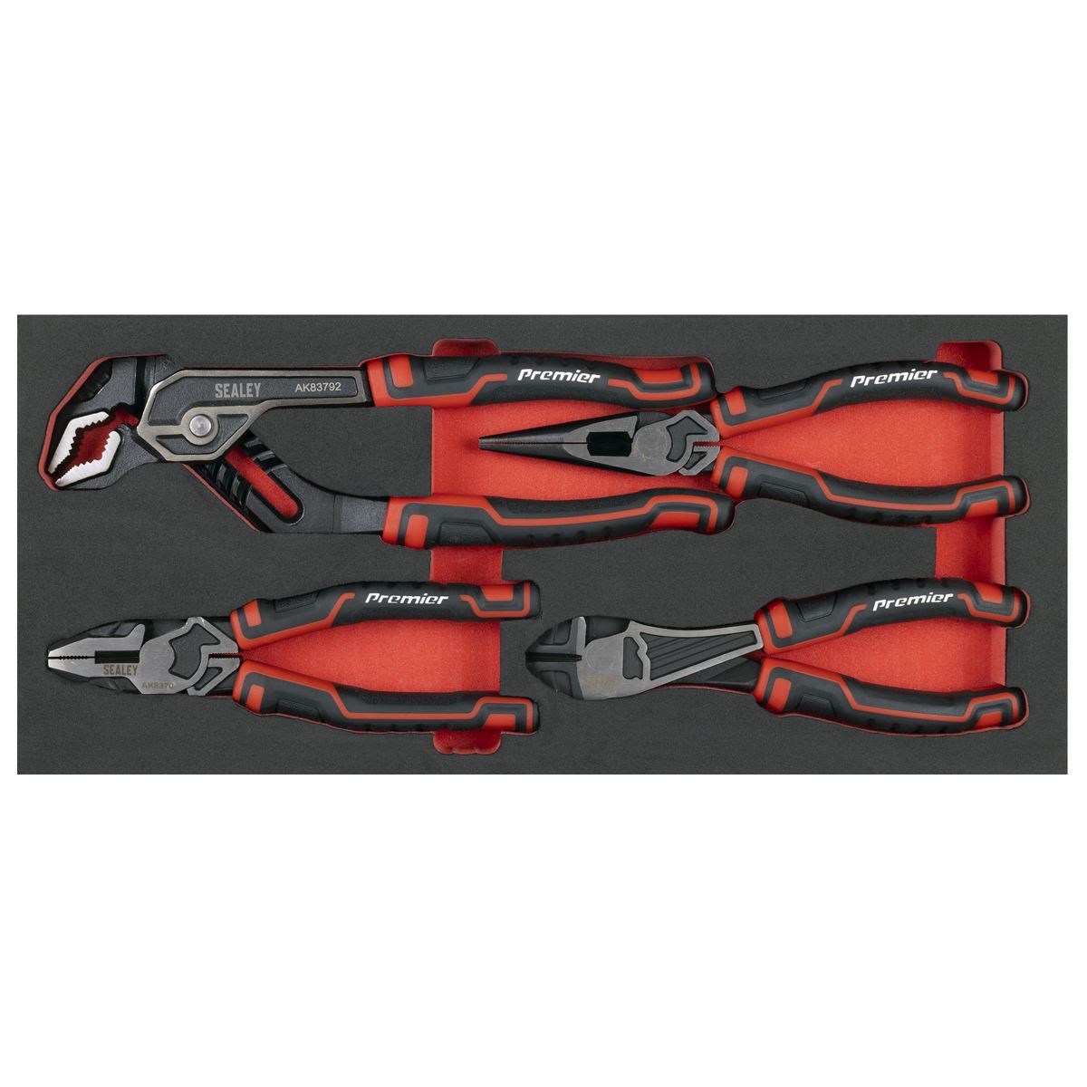 Sealey Pliers Set with Tool Tray 4pc Comination Lond Side Cuts Water Pump TBT56