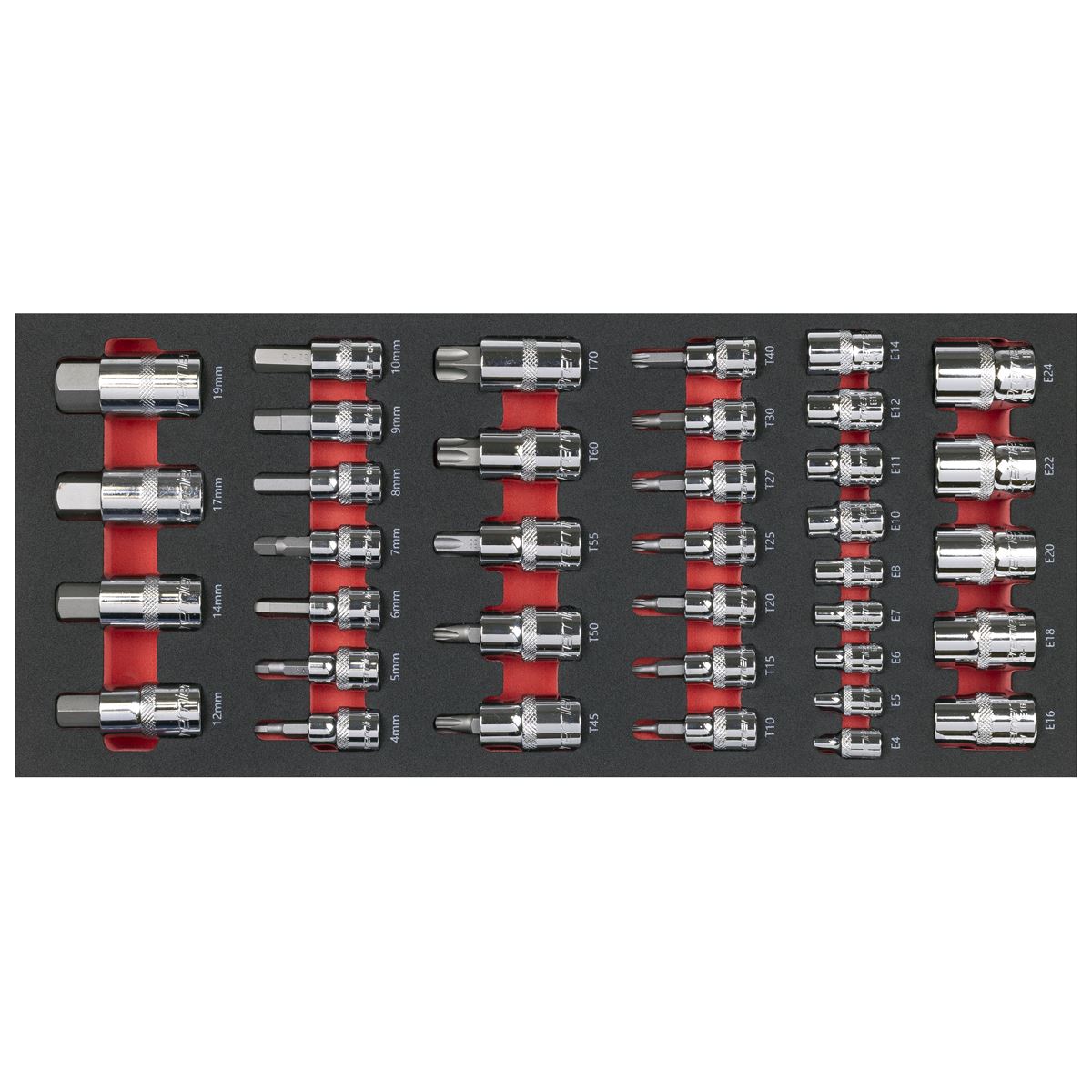 Sealey Socket Bit Set with Tool Tray 37pc Male Female Torx And Hex TBT61