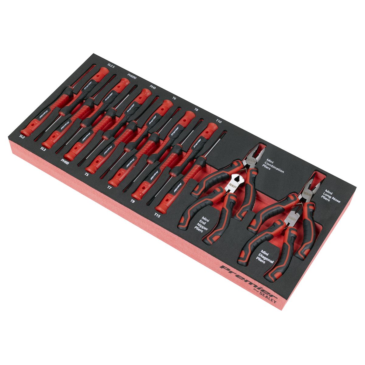 Sealey Precision Screwdriver & Mini Pliers Set with Tool Tray 17pc TBT67