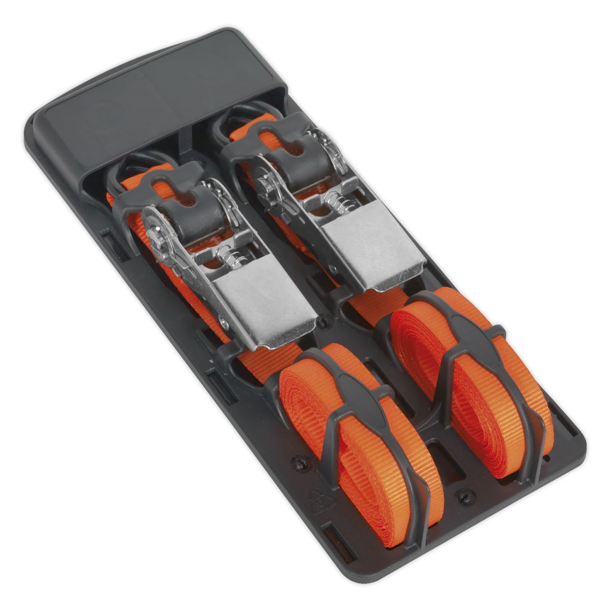Sealey Ratchet Straps 25mm x 4m Polyester Webbing with S-Hooks 500kg Breaking Strength - Pair TD0540S2