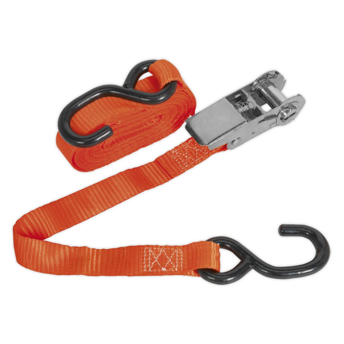 Sealey Ratchet Strap 25mm x 4.5m Polyester Webbing with S-Hook 800kg Breaking Strength TD0845S