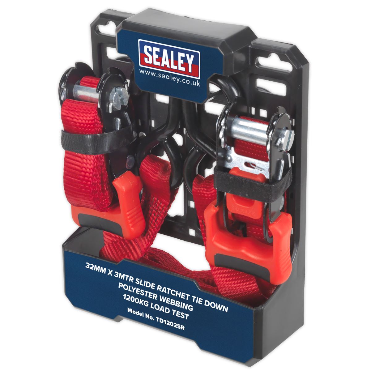 Sealey Slide Ratchet Strap 32mm x 3m Polyester Webbing with S-Hooks 1200kg Breaking Strength TD1202SR