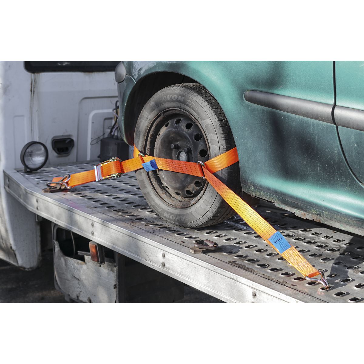 Sealey Car Transporter Ratchet Strap 50mm x 3m Steel Wheel - Single 4500kg Breaking Strength TDRWS
