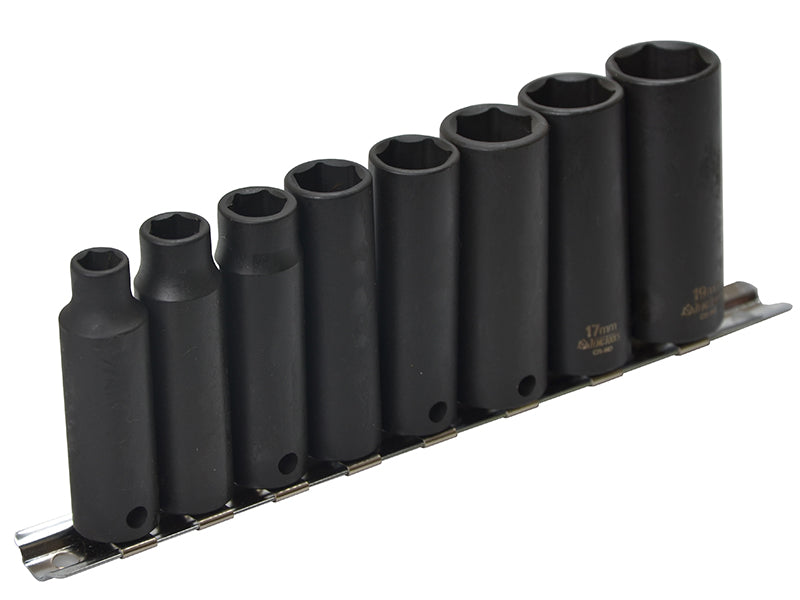 Teng 3/8in Drive Deep Impact Socket Set 8 Piece 6Pt On A Rail TEN9386