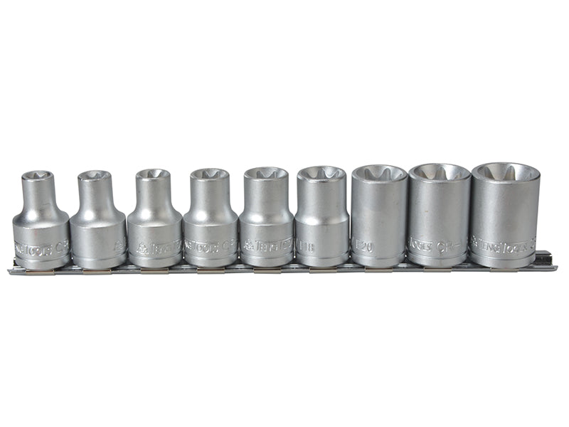 Teng 1/2in Drive M1210 External TORX Socket Clip Rail Set, 9 Piece TENM1210