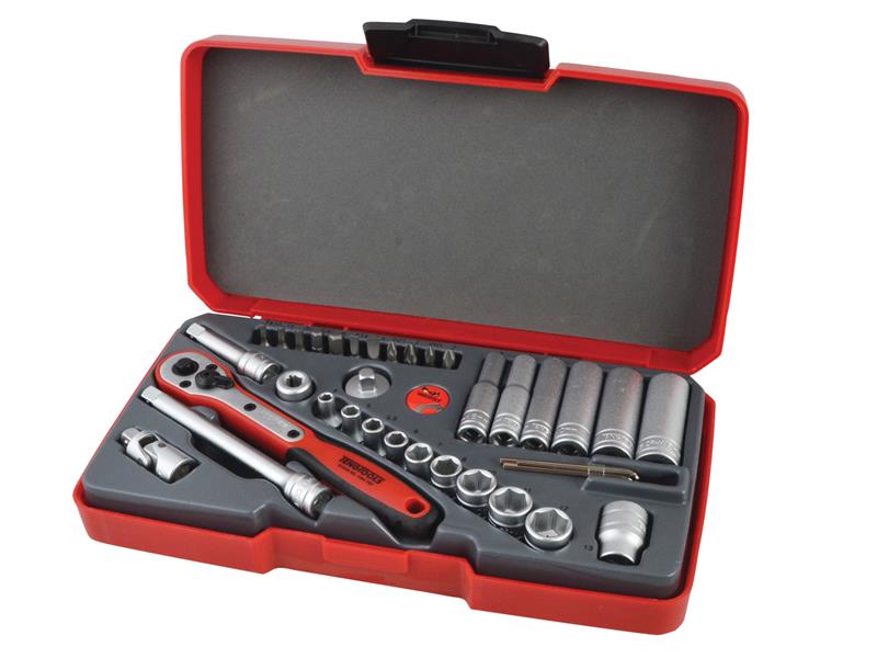 Teng Metric Socket Set 36 Pc 1/4in Drive Chrome 6Pt With Bits In A Tray T1436