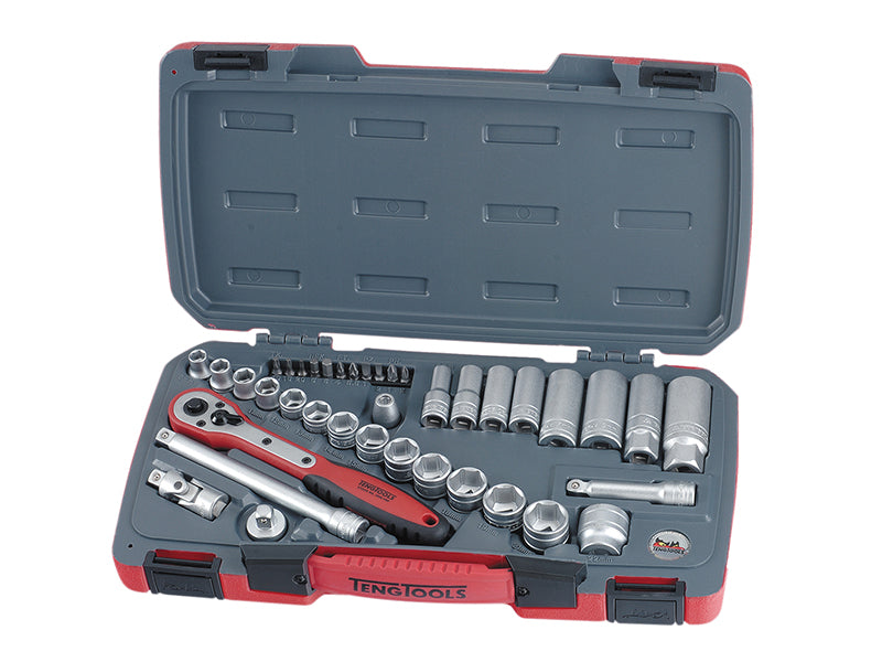 Teng Metric Deep Shallow Socket Set 39Pc 3/8in Drive Chrome 6Pt In A Tray T3839