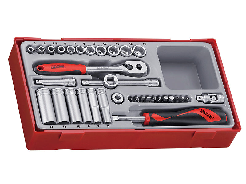Teng Standard Deep Metric Socket Set 35 Piece 1/4in Drive 4 To 13mm 6Pt TT1435