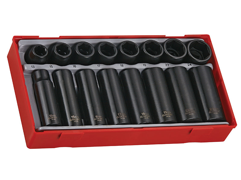 Teng Metric Regular Deep Impact Socket Set 16 Piece 1/2in Drive 6 Point TT9116