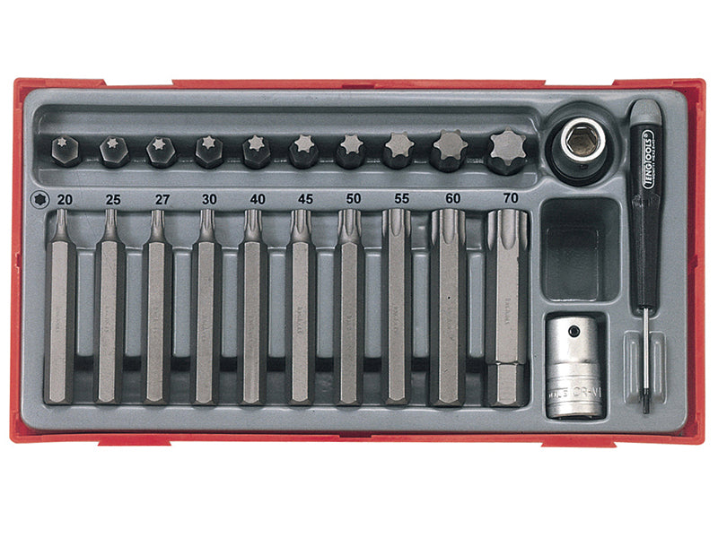 Teng Torx Bit Socket Set 23 Piece 1/2in Drive Short And Long In A Tray TTTX23