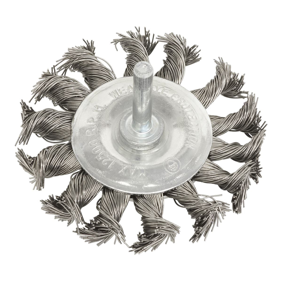 Sealey Twist Knot Wire Flat Brush �75mm with �6mm Shaft TKFBS75
