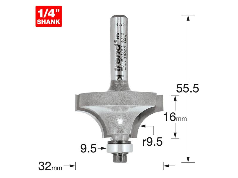 Trend 46/140 x 1/4 TCT Bearing Guided Ovolo & Round Over 9.5mm Radius TRE4614014TC