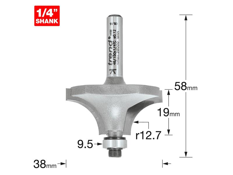 Trend 46/150 x 1/4 TCT Bearing Guided Ovolo & Round Over 12.7mm Radius TRE4615014TC