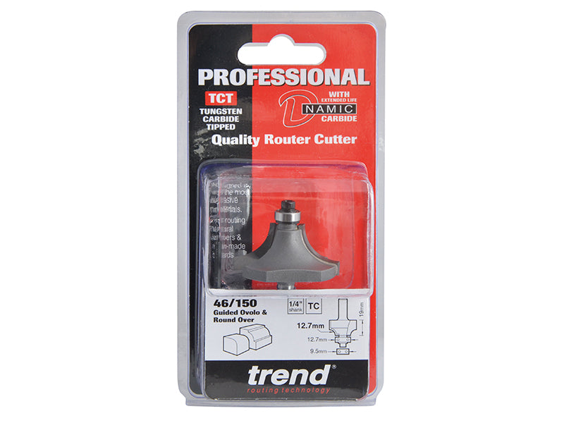 Trend 46/150 x 1/4 TCT Bearing Guided Ovolo & Round Over 12.7mm Radius TRE4615014TC