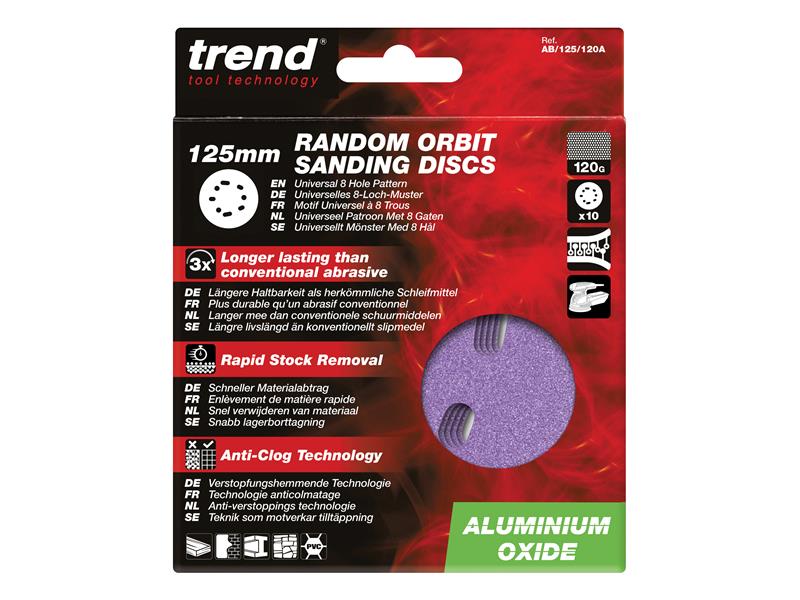 Trend Aluminium Oxide Orbital Sanding Disc 125mm x 120G (Pack 10) TREAB125120A