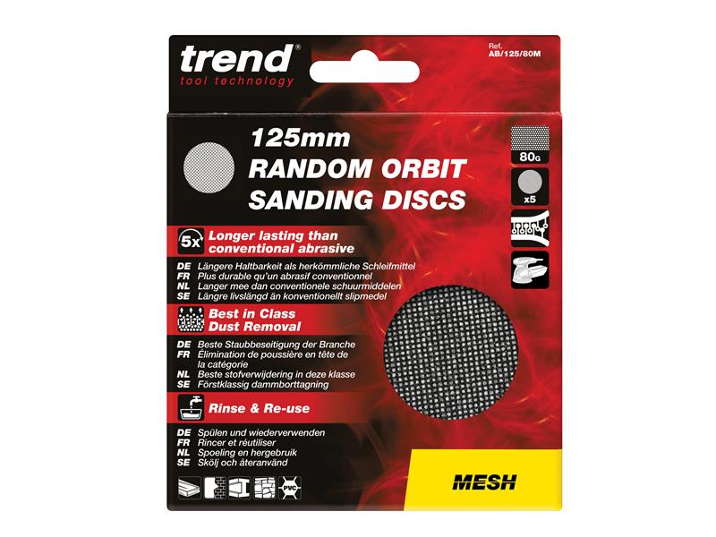 Trend Mesh Random Orbital Sanding Disc 125mm x 80G (Pack 5) TREAB12580M