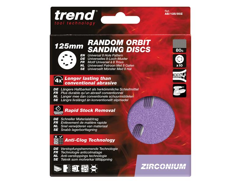 Trend Zirconium Orbital Sanding Disc 125mm x 60G (Pack 10) TREAB12560Z