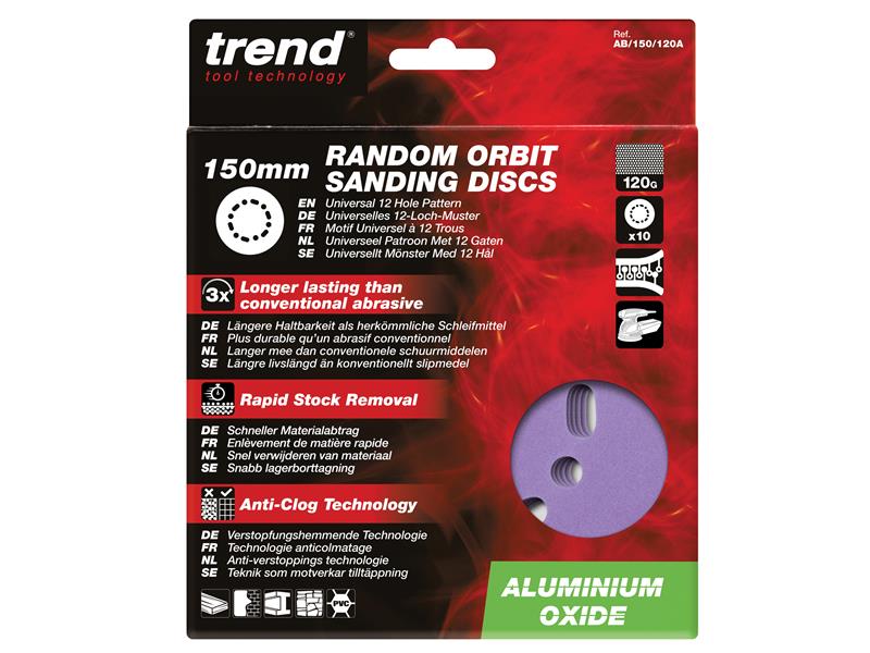 Trend Aluminium Oxide Orbital Sanding Disc 150mm x 120G (Pack 10) TREAB150120A