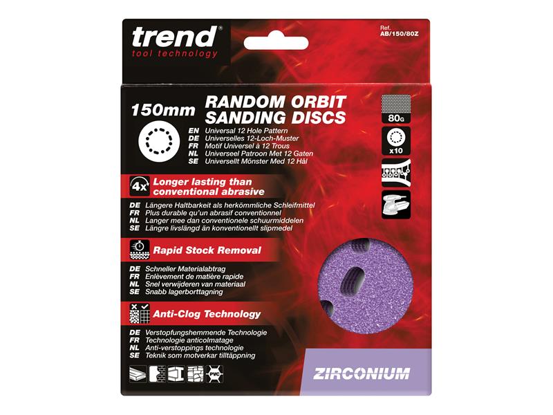 Trend Zirconium Orbital Sanding Disc 150mm x 80G (Pack 10) TREAB15080Z
