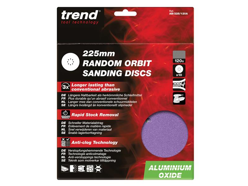 Trend Aluminium Oxide Orbital Sanding Disc 225mm x 180G (Pack 10) TREAB225180A