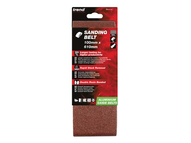 Trend Sanding Belt 100 x 610mm 60G (Pack 3) TREABB10060A