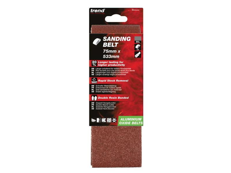 Trend Sanding Belt 75 x 533mm 60G (Pack 3) TREABB75A60A