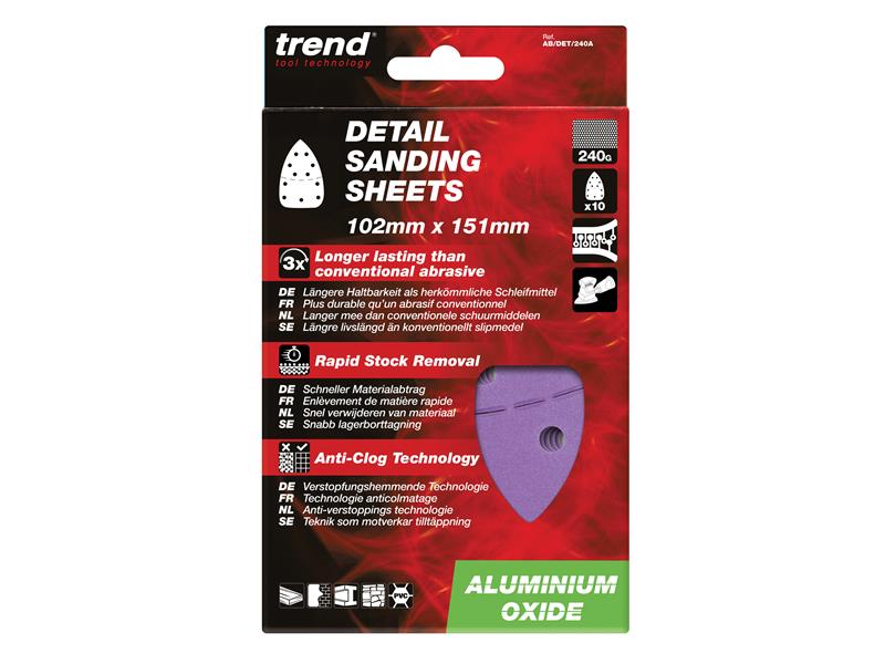 Trend Aluminium Oxide Detail Sanding Sheets 102 x 151mm 240G (Pack 10) TREABDET240A