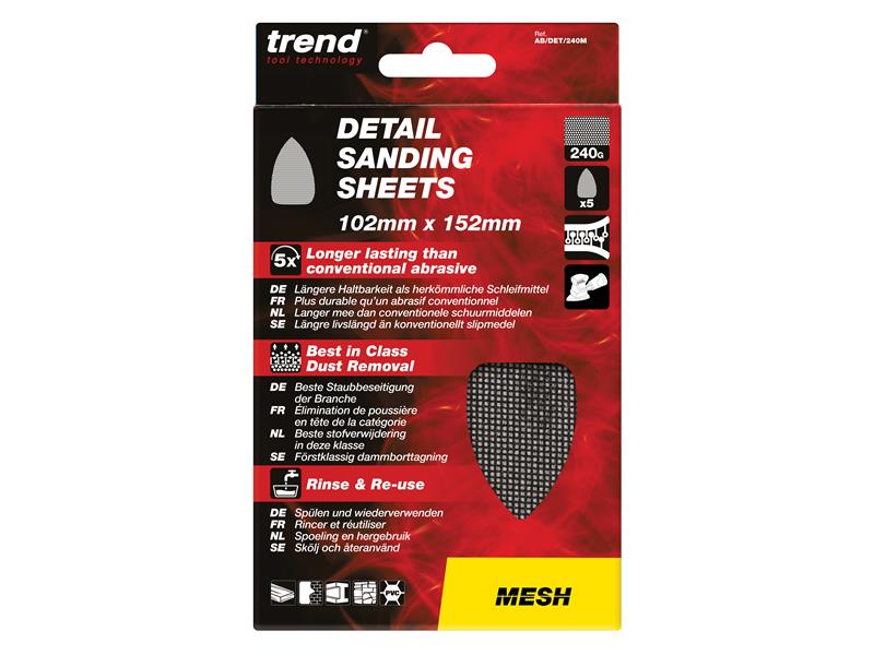 Trend Mesh Detail Sanding Sheets 102 x 152mm 240G (Pack 5) TREABDET240M