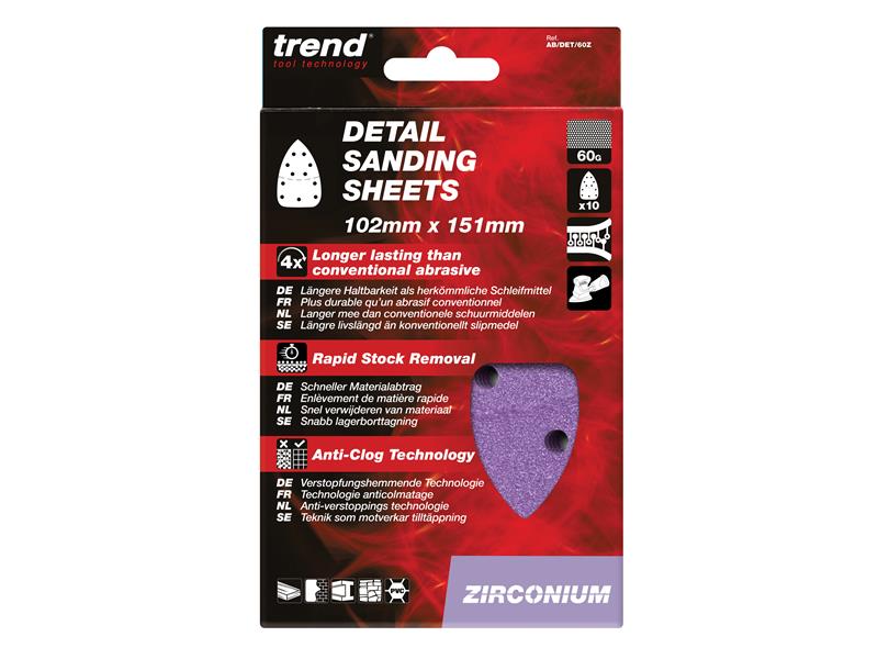 Trend Zirconium Detail Sanding Sheets 102 x 151mm 40G (Pack 10) TREABDET40Z