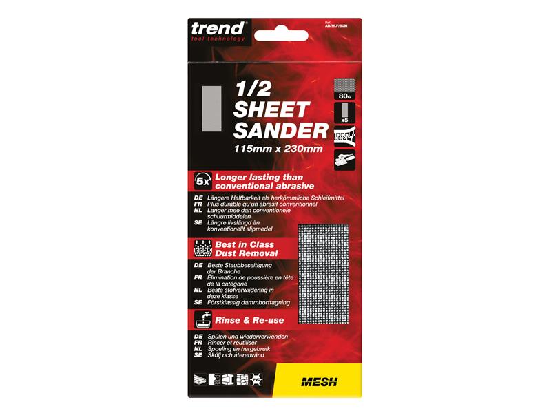 Trend Mesh 1/2 Sanding Sheets 115 x 230mm 80G (Pack 5) TREABHLF80M