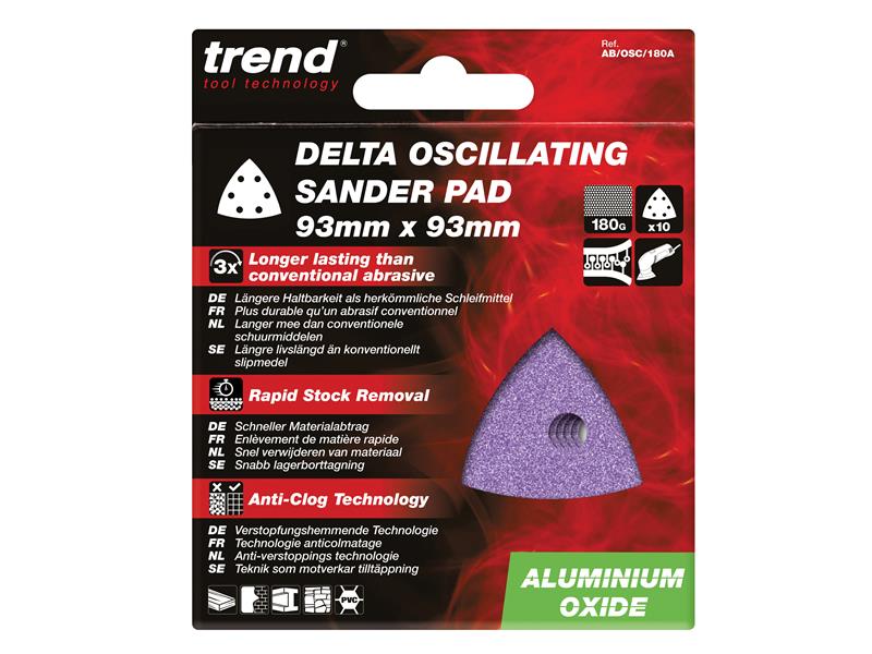 Trend Aluminium Oxide Delta Sanding Sheets 93mm 240G (Pack 10) TREABOSC240A