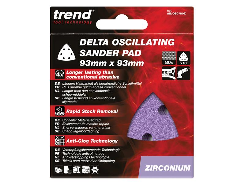 Trend Zirconium Delta Sanding Sheets 93mm 80G (Pack 10) TREABOSC80Z