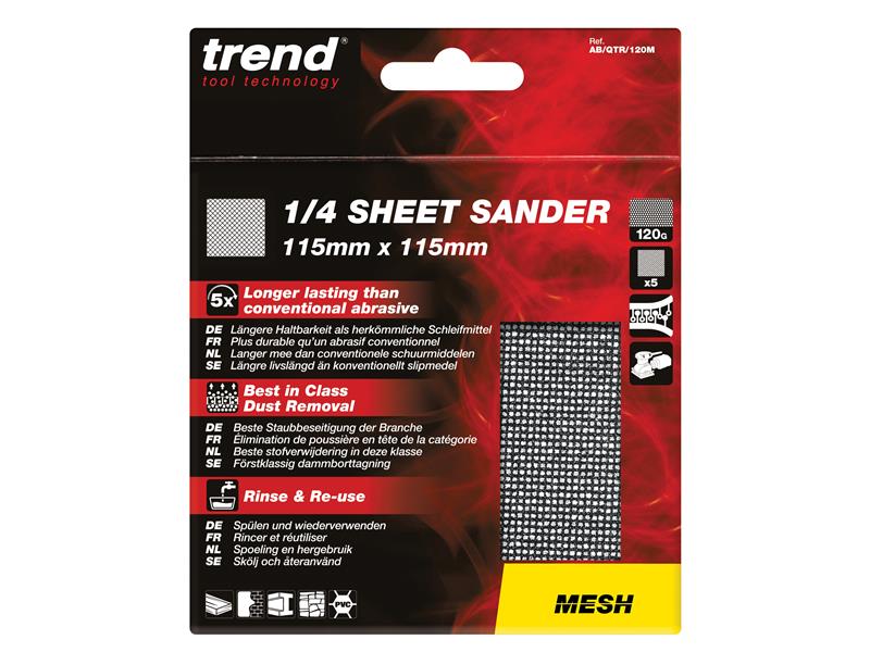 Trend Mesh 1/4 Sanding Sheets 115 x 115mm 80G (Pack 5) TREABQTR80M