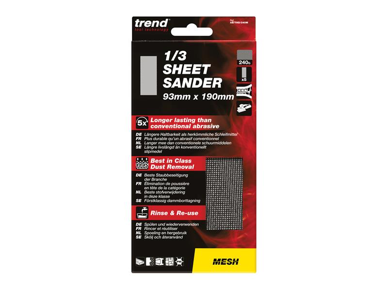 Trend Mesh 1/3 Sanding Sheets 93 x 190mm 240G (Pack 5) TREABTHD240M