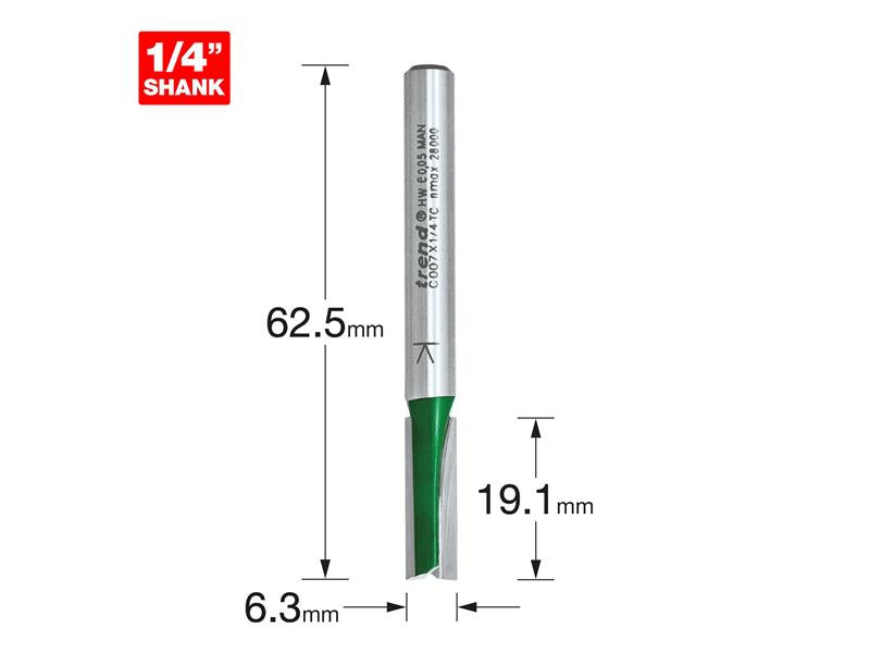 Trend C007 x 1/4 TCT Two Flute Cutter 6.3 x 19.1mm TREC00714TC