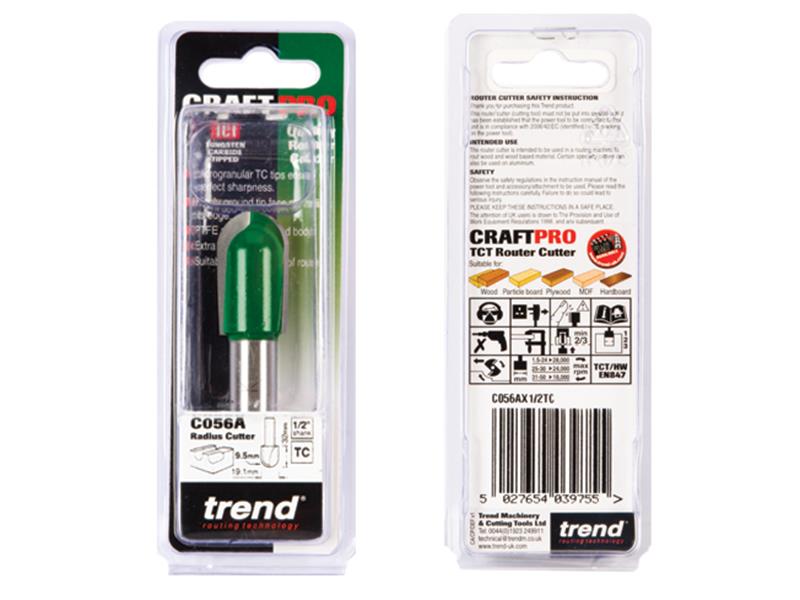 Trend C056A x 1/2 TCT Radius Cove Cutter 9.5mm Radius TREC056A12TC