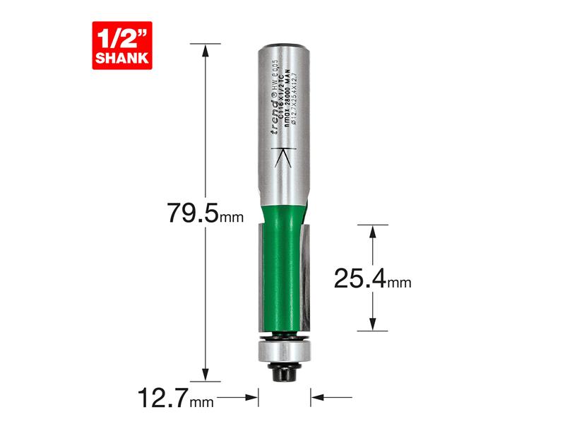 Trend C116 x 1/2 TCT 90° Bearing Guided Trimmer Cutter 12.7 x 25.4mm TREC11612TC