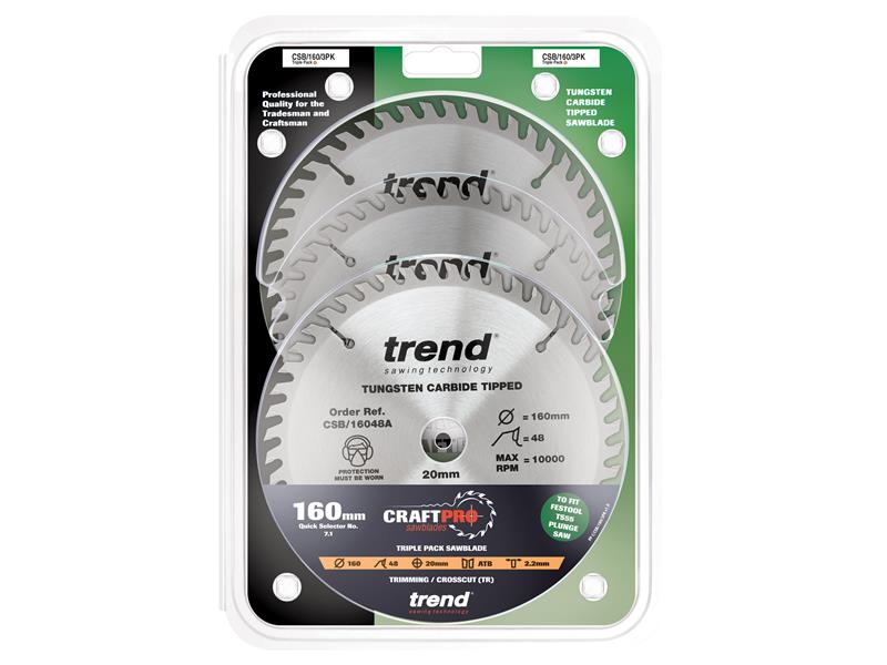 Trend CraftPro Plunge Saw Blade 160 x 20mm x 48T (Pack 3) TRECSB1603P