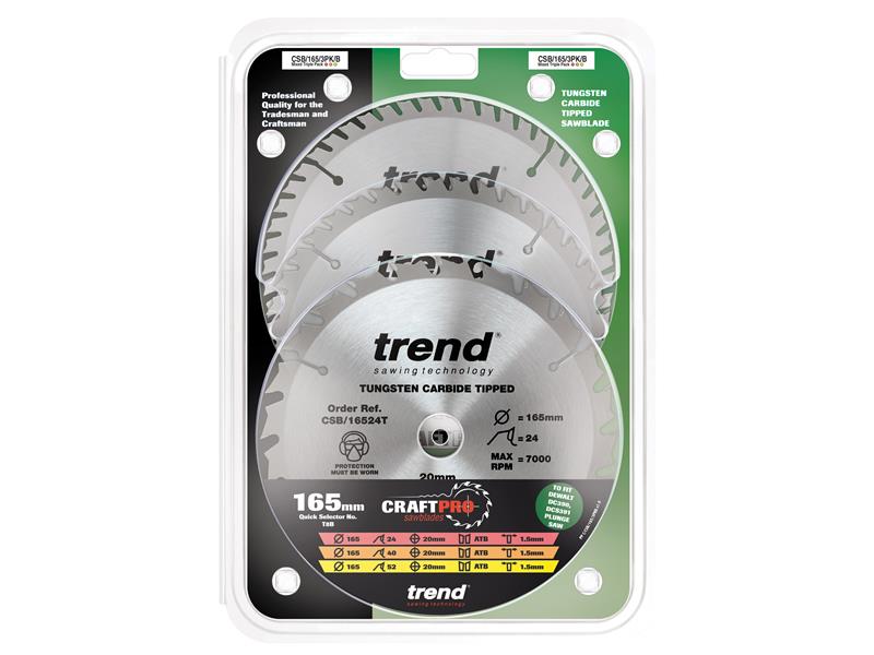 Trend CraftPro Cordless Saw Blade 165 x 20mm x 24T/40T/52T (Pack 3) TRECSB1653PB