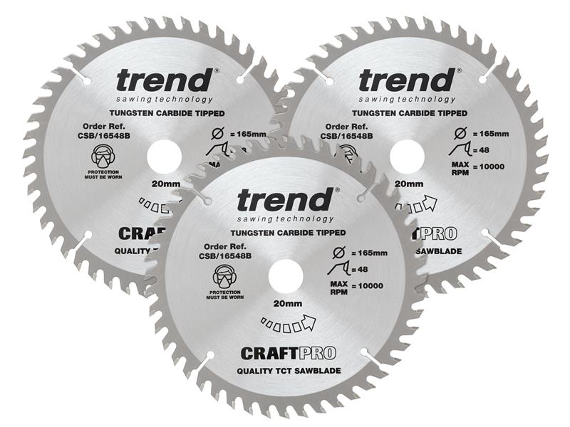 Trend CraftPro Plunge Saw Blade 165 x 20mm x 48T (Pack 3) TREPS1653PA