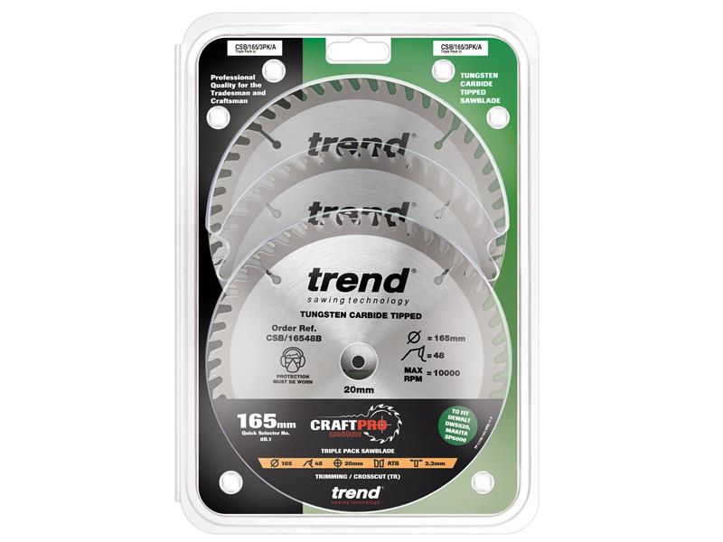 Trend CraftPro Plunge Saw Blade 165 x 20mm x 48T (Pack 3) TREPS1653PA
