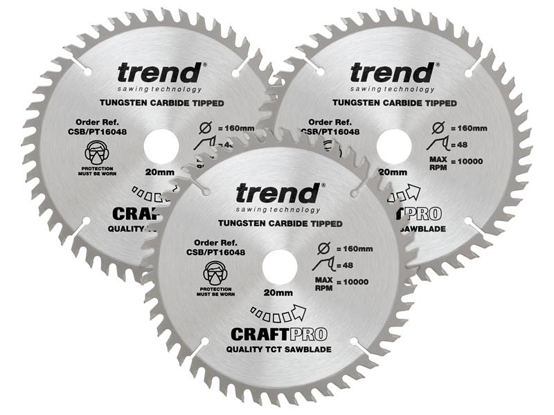 Trend CraftPro Panel Trim Saw Blade 160 x 20mm x 48T (Pack 3) TREPT1603P