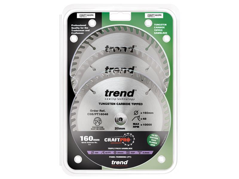 Trend CraftPro Panel Trim Saw Blade 160 x 20mm x 48T (Pack 3) TREPT1603P