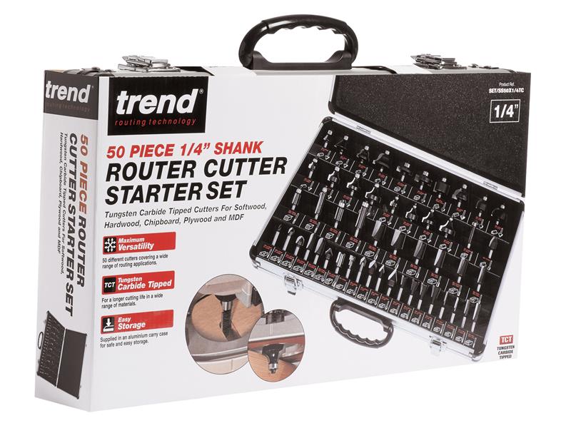 Trend 1/4in TCT Router Bit Starter Set, 50 Piece TRESET50PC14