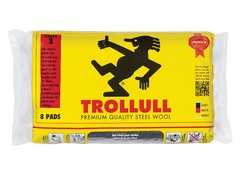Trollull Extra Large Steel Wool Pads Grade 3 (Pack 8) TRO771234