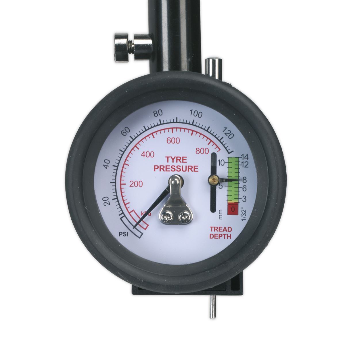 Sealey Tyre Pressure Gauge & Tyre Tread Depth Gauge - Flexible Hose 0-8bar(0-120psi) TSTPDG02