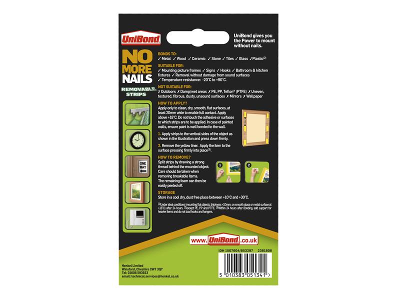 UniBond No More Nails Removable Pads 19mm x 40mm (Pack of 10) UNI781739