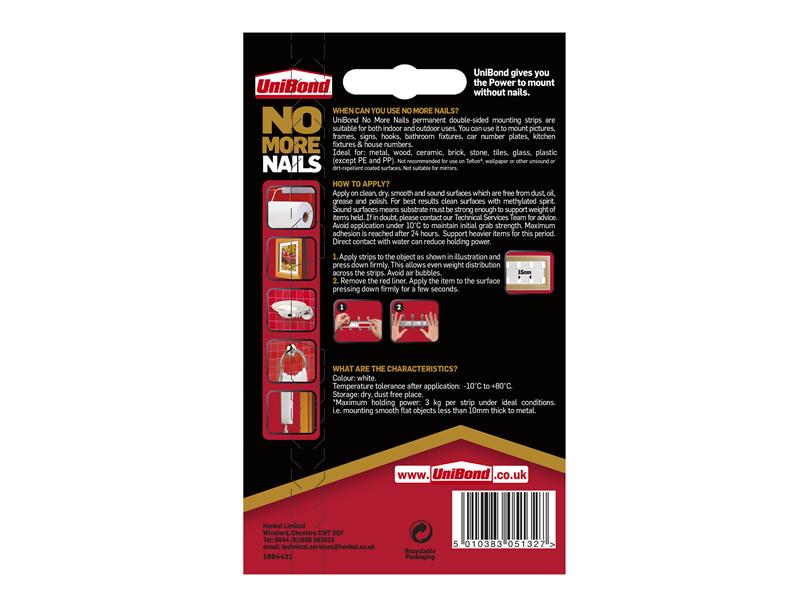 UniBond No More Nails Permanent Pads 19mm x 40mm (Pack of 10) UNI781740