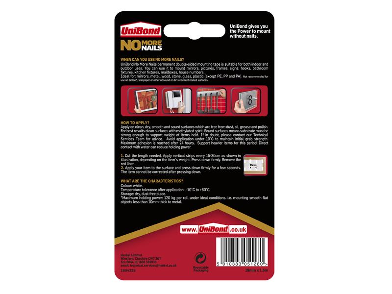 UniBond No More Nails Roll Interior / Exterior 19mm x 1.5m UNI781746