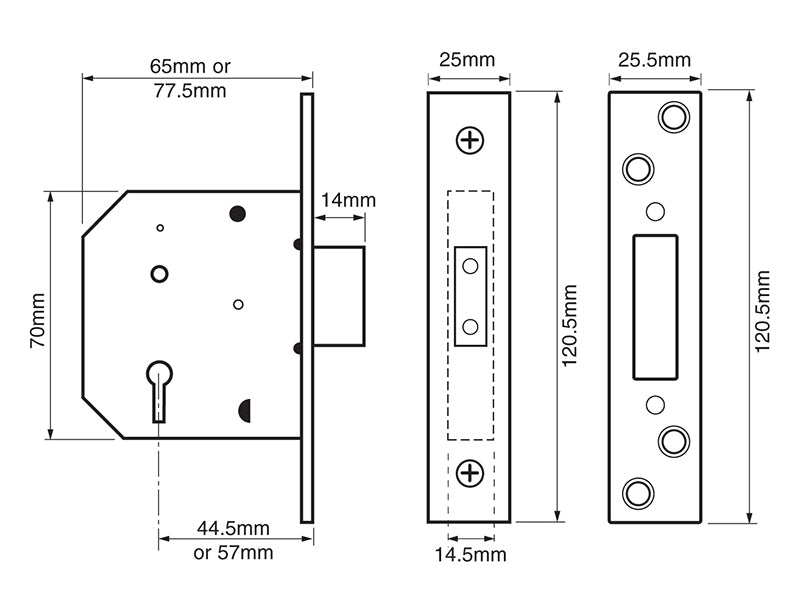 UNION 2101 5 Lever Mortice Deadlock Satin Brass Finish 77.5mm 3in Visi UNNY2101PL30